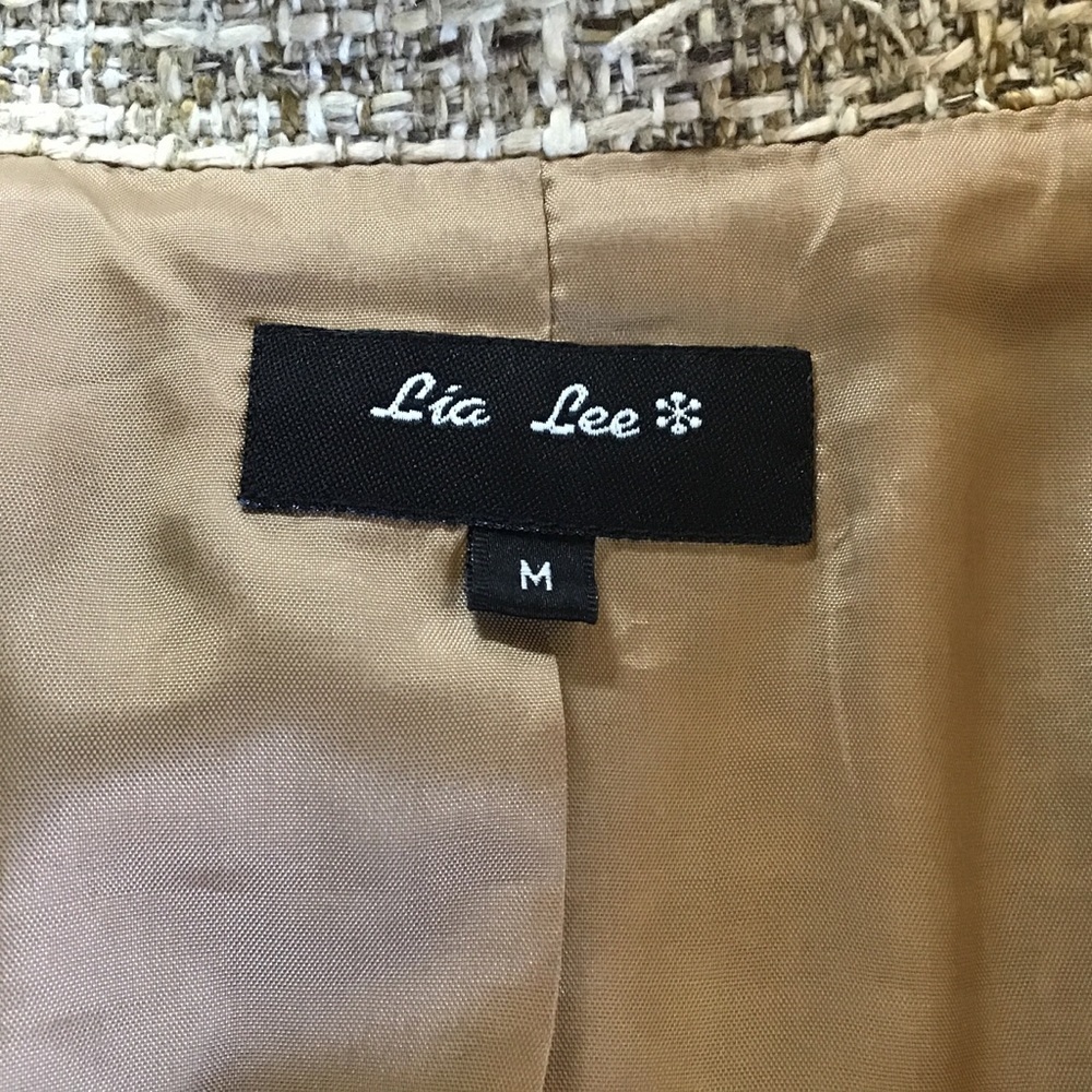 LIA Lee Blazer Size Medium Jacket Soft Tweed Fringe Button Down Tan Brown - Picture 9 of 12